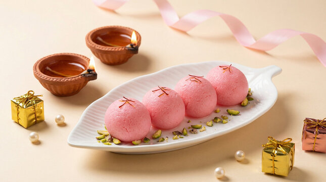 Four pink rasgulla