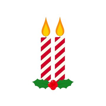 Festive Striped Christmas Candles with Holly & Berries Vector Illustration