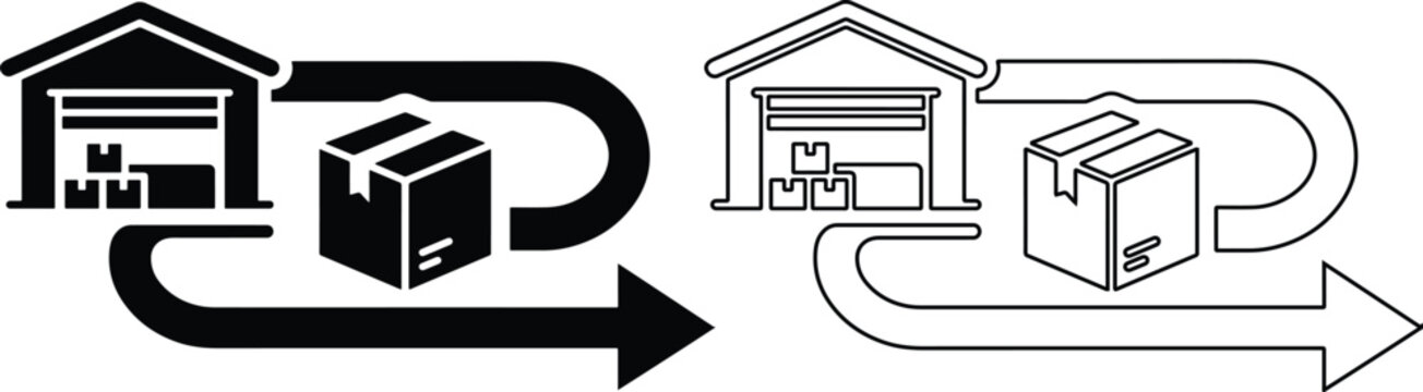 Supply chain distribution logistics network warehouse icon in flat design and minimalist line art