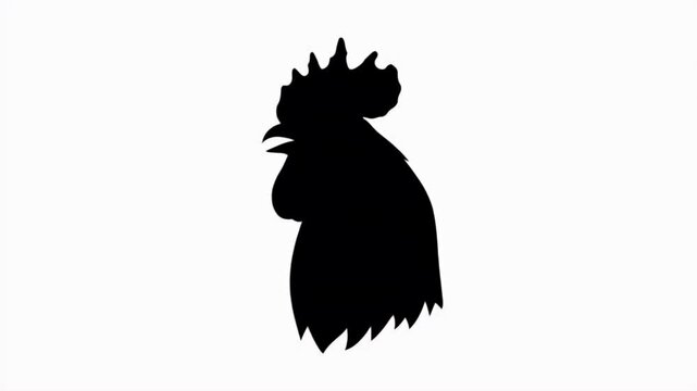 Isolated black silhouette of a rooster head facing left, on a white background, clear outline of comb and beak