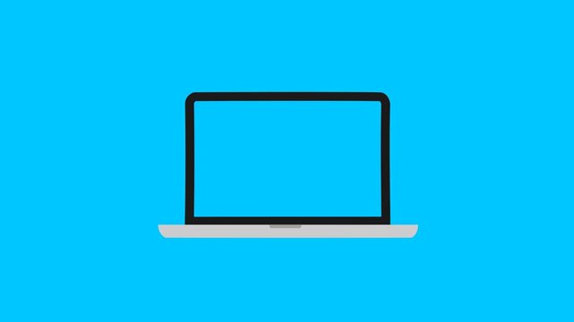 motion animation of a laptop on a transparent background, animation of the laptop moving open and closed with a transparent laptop screen, animation made for things related to technology and business