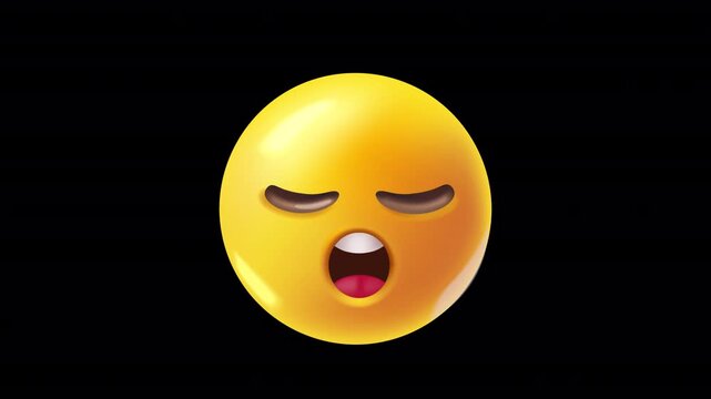 Animated sleepy yellow face yawning with closed eyes and sleep symbol, seamless loop isolated on transparent background with alpha channel