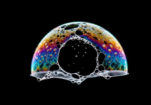 Abstract Iridescent Soap Bubble Half Sphere With Liquid Surface Texture
