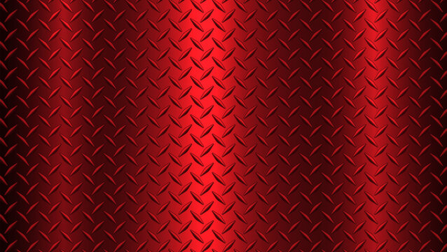 Red metal background with diamond plate pattern, shiny chrome metallic texture, industrial style design.