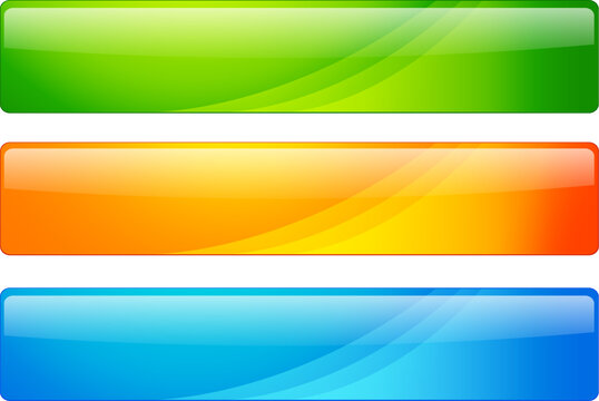 Glossy web banner templates set with abstract wavy lines, modern blank horizontal headers for website design, vector illustration.