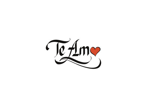 Te Amo Handwritten Calligraphy Lettering, Romantic Hand Drawn Script Vector