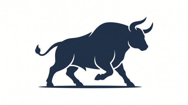 clean vector illustration of a powerful black bull silhouette in a charging posture.