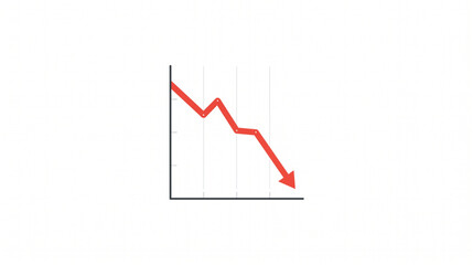 Obraz premium Minimalist illustration of a red decreasing line chart showing financial loss and decline.