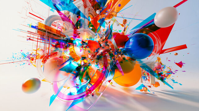 Vibrant Abstract 3D Explosion of Colorful Shapes and Architecture