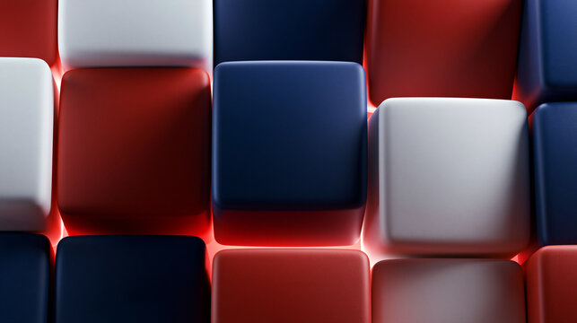 Abstract Background with 3D Red White and Blue Cubes