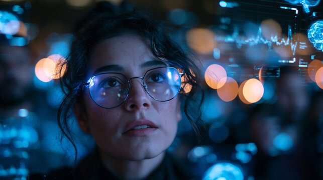 Female Scientist Analyzing Futuristic Medical Data and Brain Scan Interface