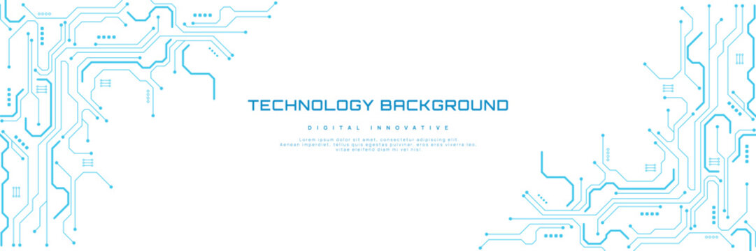 Circuit board background. Technology connected blue lines with electronics elements on technology background.	