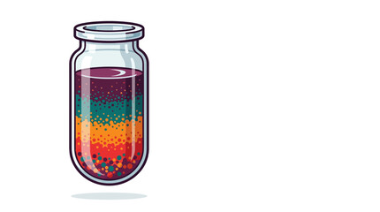 Fototapeta premium Vector illustration of a glass test vial filled with colorful layers of liquid and pigment particles, scientific or artistic concept design