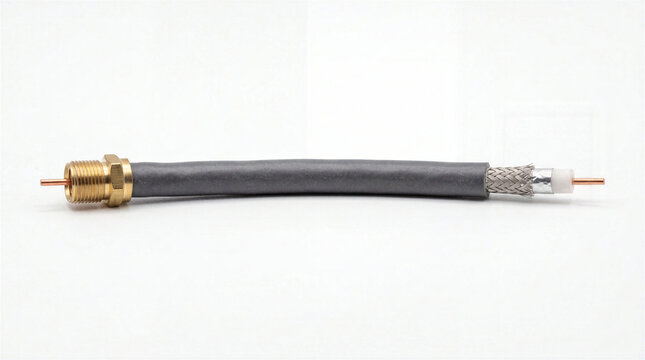 Coaxial cable section showing inner copper conductor shield and connector
