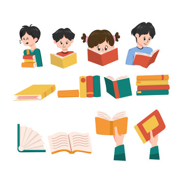 Children Reading Books Illustration Collection