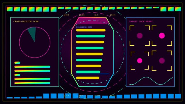 A glowing prompt interface displays complex data streams across three distinct analytical panels within a futuristic digital framework featuring vibrant neon lines and geometric motion graphics