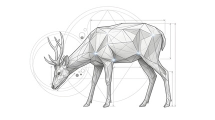 Geometric deer illustration with technical grid lines on white background. Suitable for modern and minimalist design projects. Ideal for graphic designs.