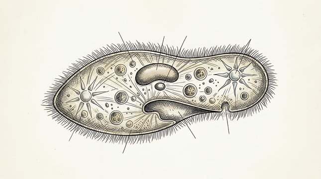 Hand Drawn Paramecium Protozoa Microorganism Biology paramecium protozoa hand-drawn microorganism biology organism cell microscopic science education microbiology aquatic cilia single-celled