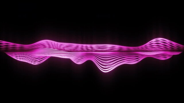 Stylish bright magenta sound wave visualization with vibrating digital strings and glowing. Music background, audio beat rhythm display
