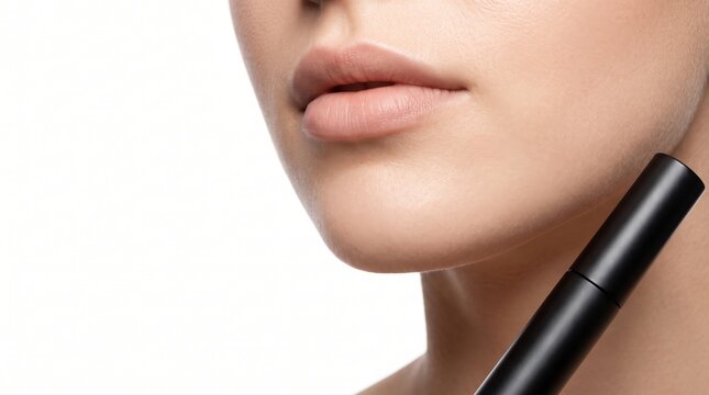 Close up of woman applying mascara or eyeliner on eyelashes for beauty makeup routine.