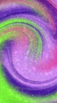 Abstract digital background with swirling purple and green neon light patterns.