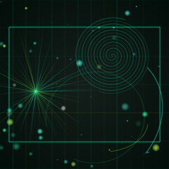 Naklejka premium Green cosmic space with glowing stars and particles