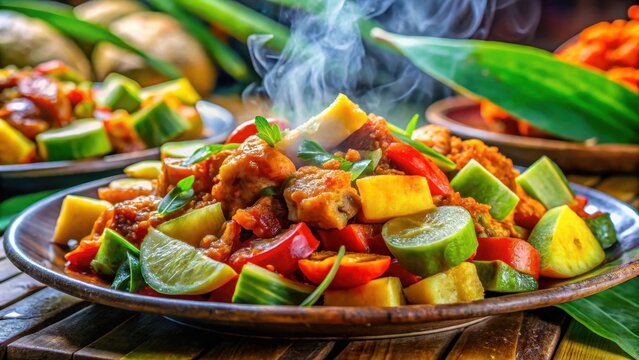 A steaming plate of fragrant rujak cingur its vibrant colors and textures a testament to surabayan heritage