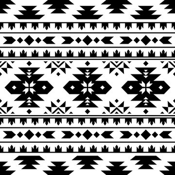 Southwest native seamless pattern ethnic tribal Aztec geometric Navajo Native American fabric black and white design vector for textile printing