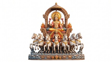 Fototapeta premium Hindu god Surya in chariot pulled by seven horses, artistic representation