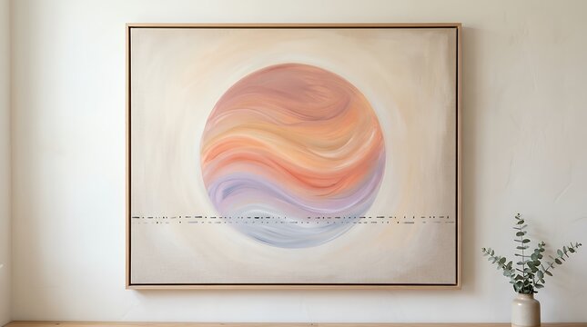 Abstract Minimalist Canvas Featuring Soft Central Circle Flowing Wavy Gradient Lines and Dashed Horizon Detail abstract minimal background central circle wavy gradient lines dashed horizon purple