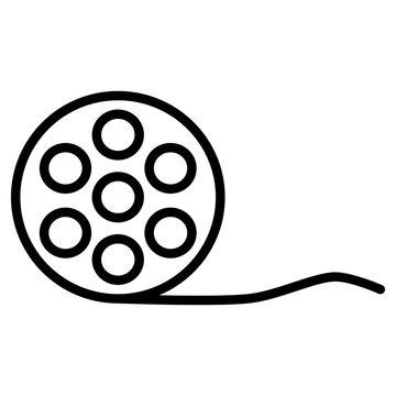 35mm film roll spool line icon, analog camera roll negative film outline vector