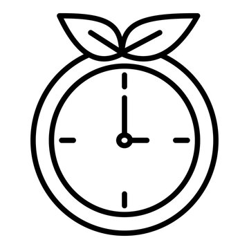 Tomato leaf clock line icon, pomodoro technique time management for productivity outline vector