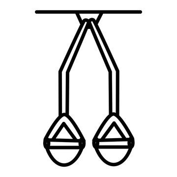 Suspension trainer straps line icon, bodyweight TRX fitness hanging rings outline vector