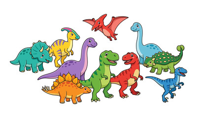 Cute Dinosaur Cartoon Set Vector Illustration © Mohammad