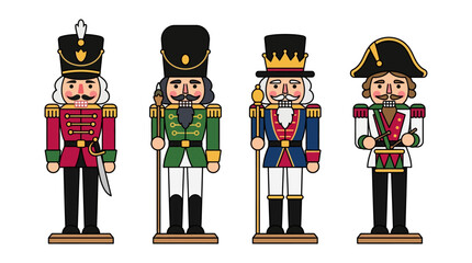 Fototapeta premium Nutcracker Soldiers Set Flat Vector Christmas Illustration