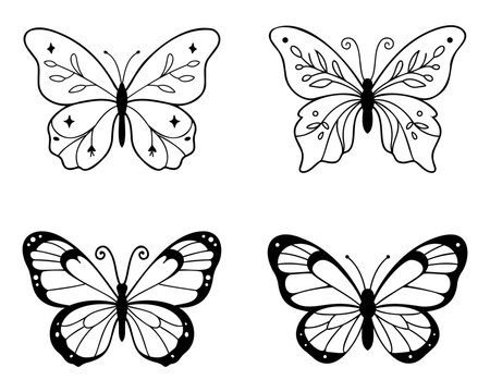 Mystical Celestial Butterfly Line Art Vector Set For Tattoo And Logo Design