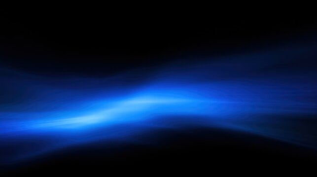 Abstract blue glowing light streak curving across deep darkness line energy