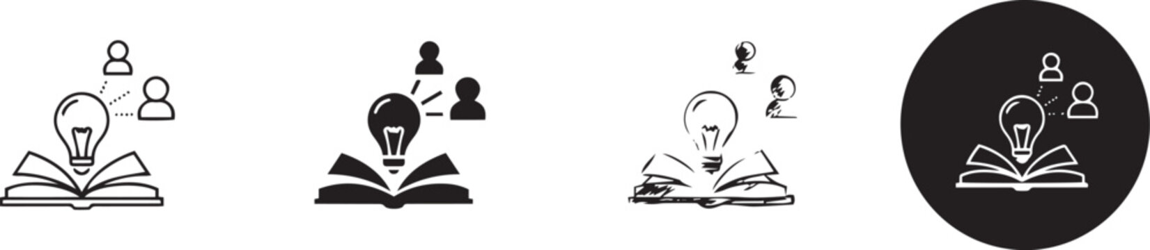 Set of icons representing knowledge sharing and education, individual icon set