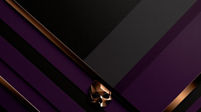 Abstract dark geometric pattern featuring a bronze skull and diagonal lines