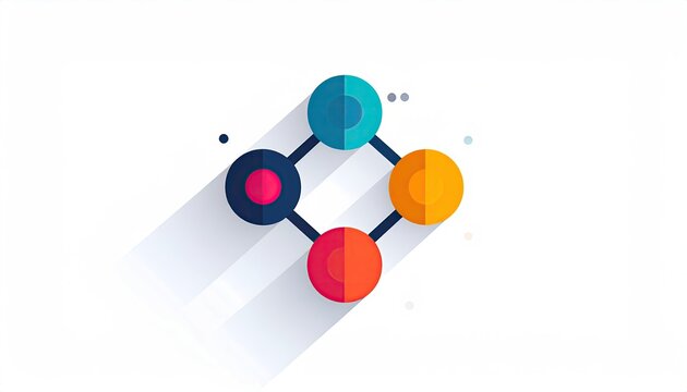 Abstract Network of Connected Colorful Circles with Long Shadows.
