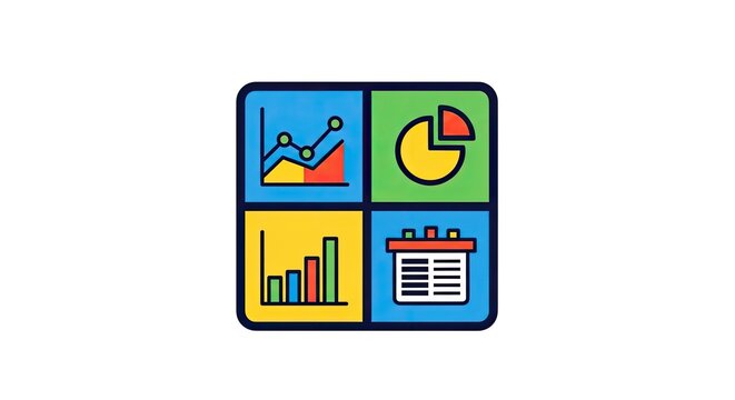Colorful Dashboard Icons Representing Business Analytics and Data Visualization.