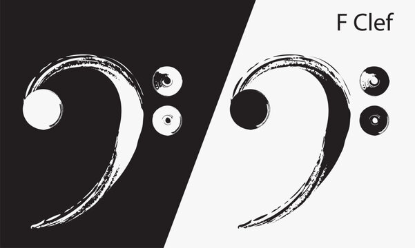 Brush stroke F Clef icon, Hand drawn F Clef graphic, Poster of F Clef or Bass Clef. Musical symbols aesthetics, f clef icon.eps