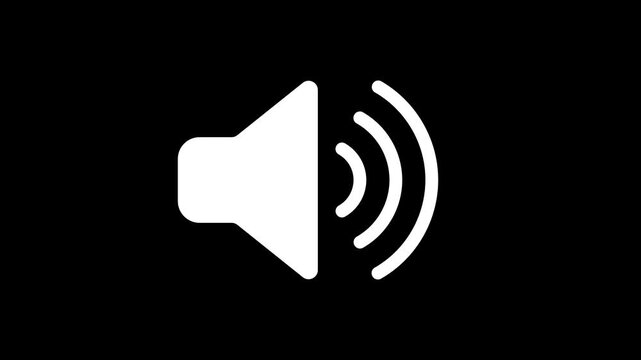 White speaker sound volume icon animation on transparent background