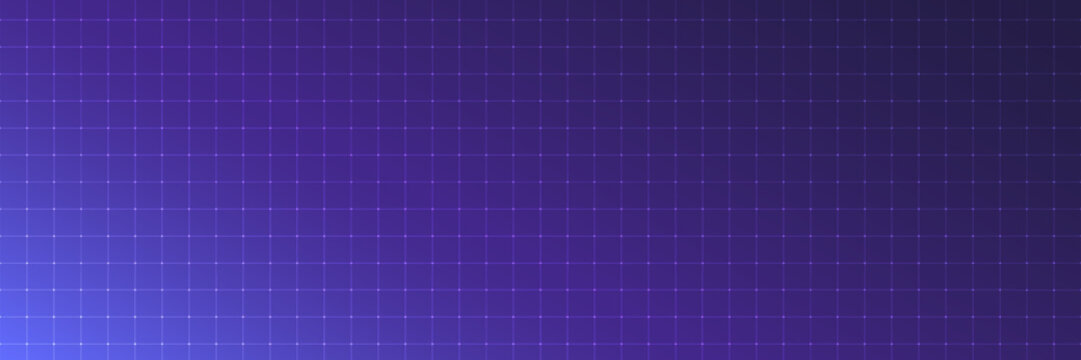 Abstract purple blue gradient background. Glowing grid lines and luminous points. Modern futuristic digital design for technology, presentation, banner, business or branding. Vector Illustration.