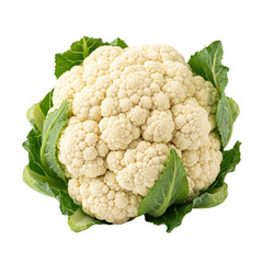 Naklejka premium Fresh cauliflower with green leaves isolated on a transparent background