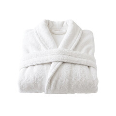Plush white terry cloth bathrobe folded neatly with a belt tied © Vova7