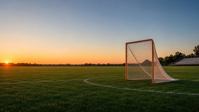 Lacrosse Goal on Green Athletic Field at Sunset