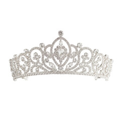 Sparkling diamond tiara with intricate floral patterns isolated on transparent background © Vova7