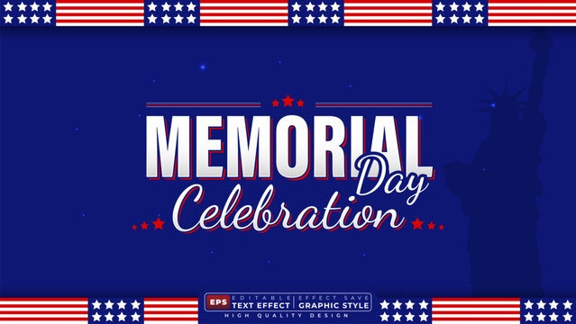 Editable 3d text effect memorial day celebration with american border for banner template design