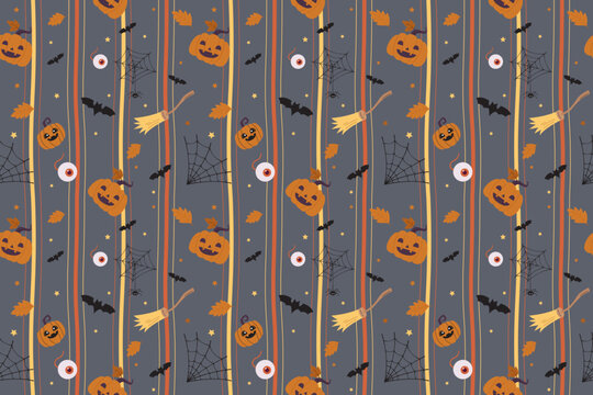 seamless pattern halloween for wallpaper and textile with pumpkin, bat, eye spooky